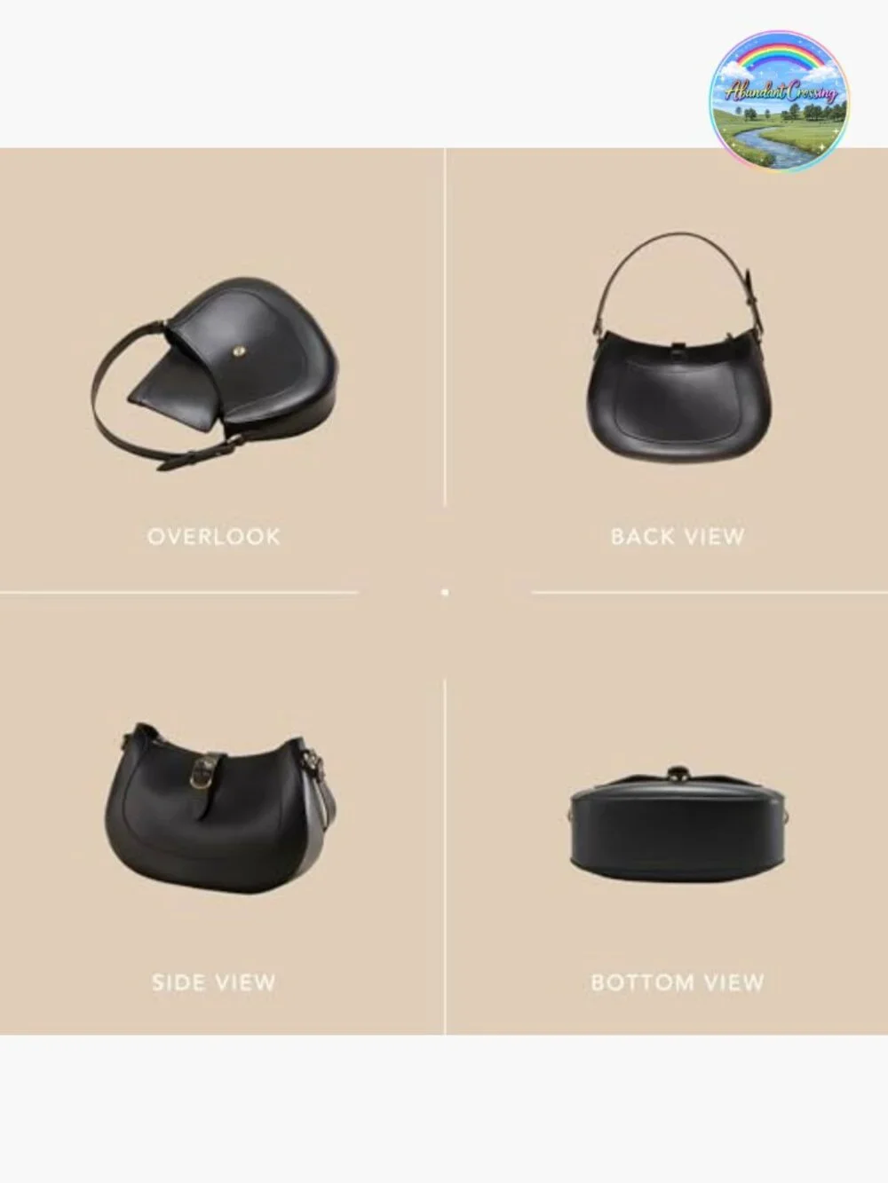 Vegan Leather Crescent Hobo Bag Adjustable Strap Detachable Clutch